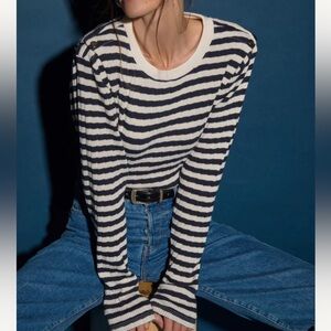 Nation LTD Marsel  Navy and White Striped Long Sleeve Top size S NWT
